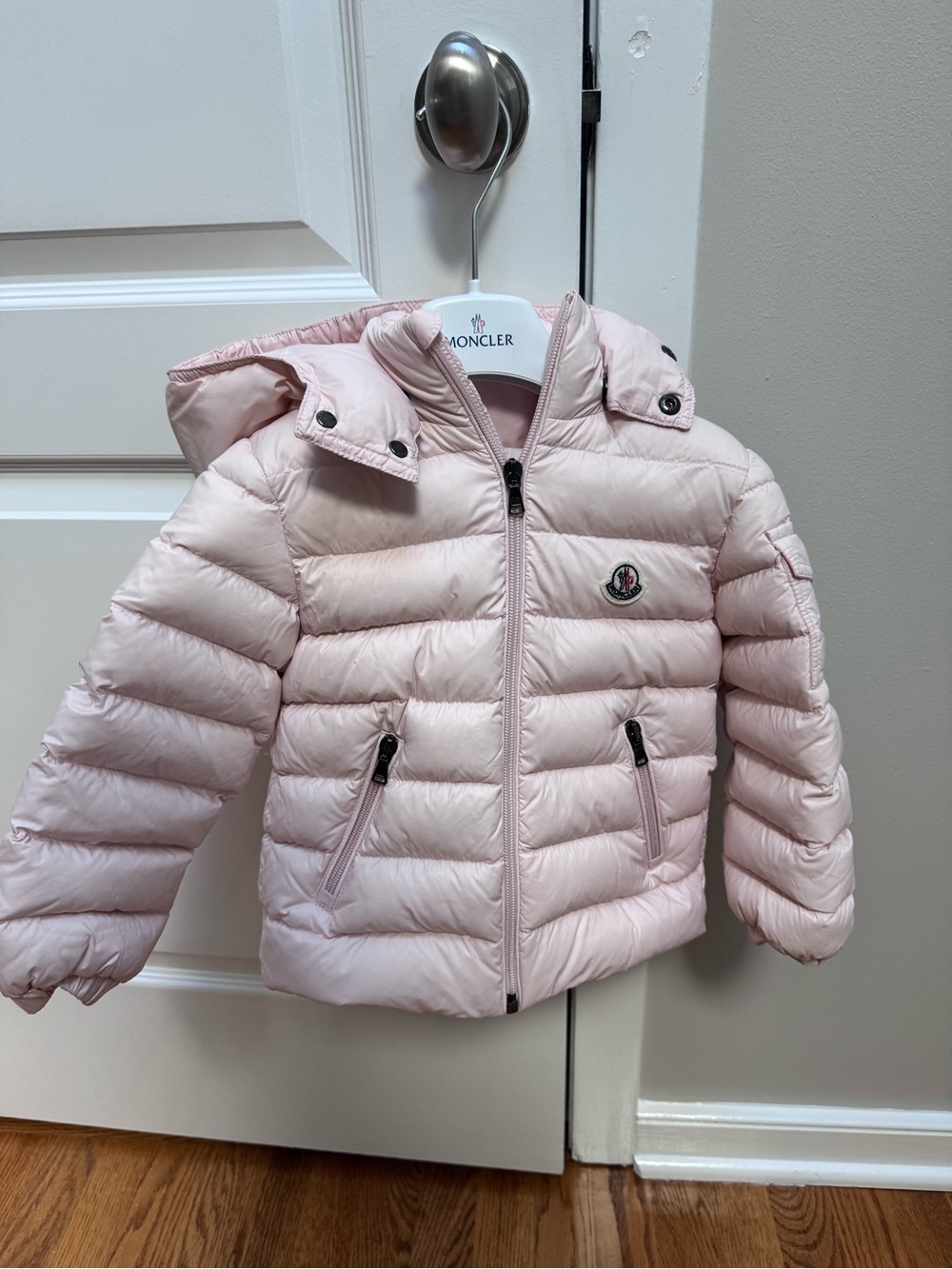 Moncler Light Pink Quilted Hooded Down Jacket